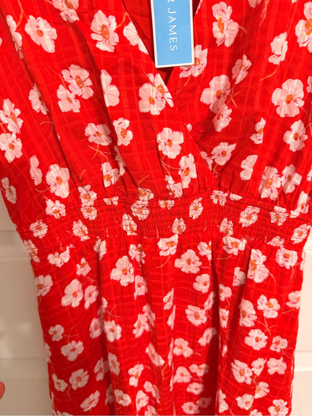 Draper James Red Floral Smocked Waist Midi Dress Size Small NWT - Picture 3 of 6